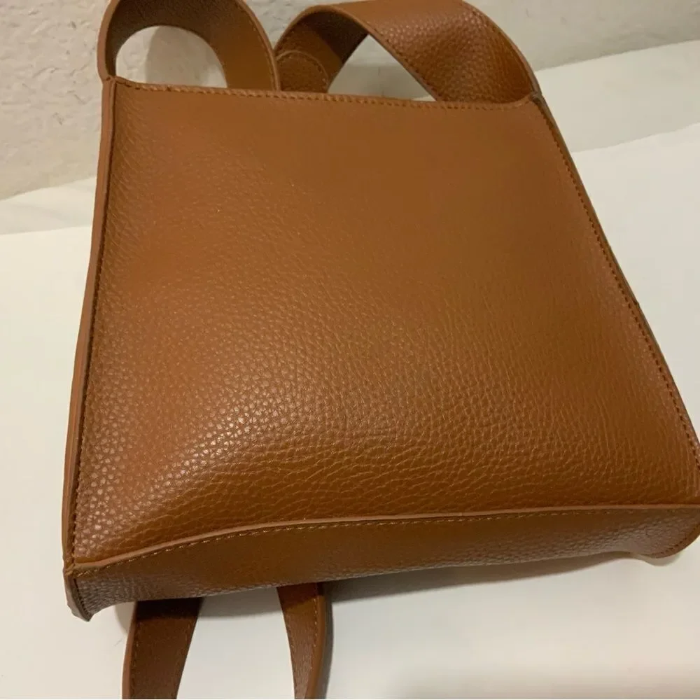 Anthropologie Remi And Reid Vegan Leather  Brown  Crossbody Bag top zip